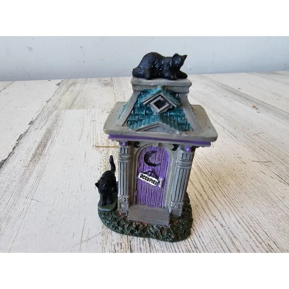 Lemax Halloween outhouse‎ cemetery cat accessory village decor